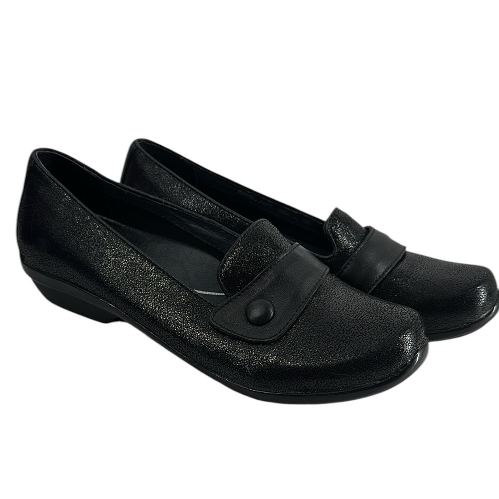 Dansko Olena Black Metallic shimmer Shoes Loafers comfort classic sz 10.5
